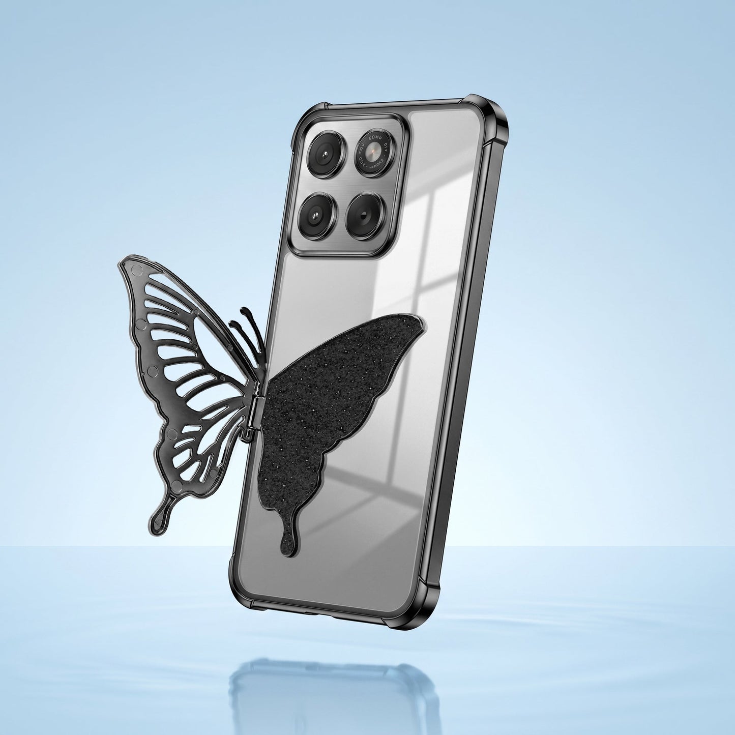 Motorola Edge 70 5G Premium Butterfly Glitter Stand Transparent Shockproof Airbag Phone Case