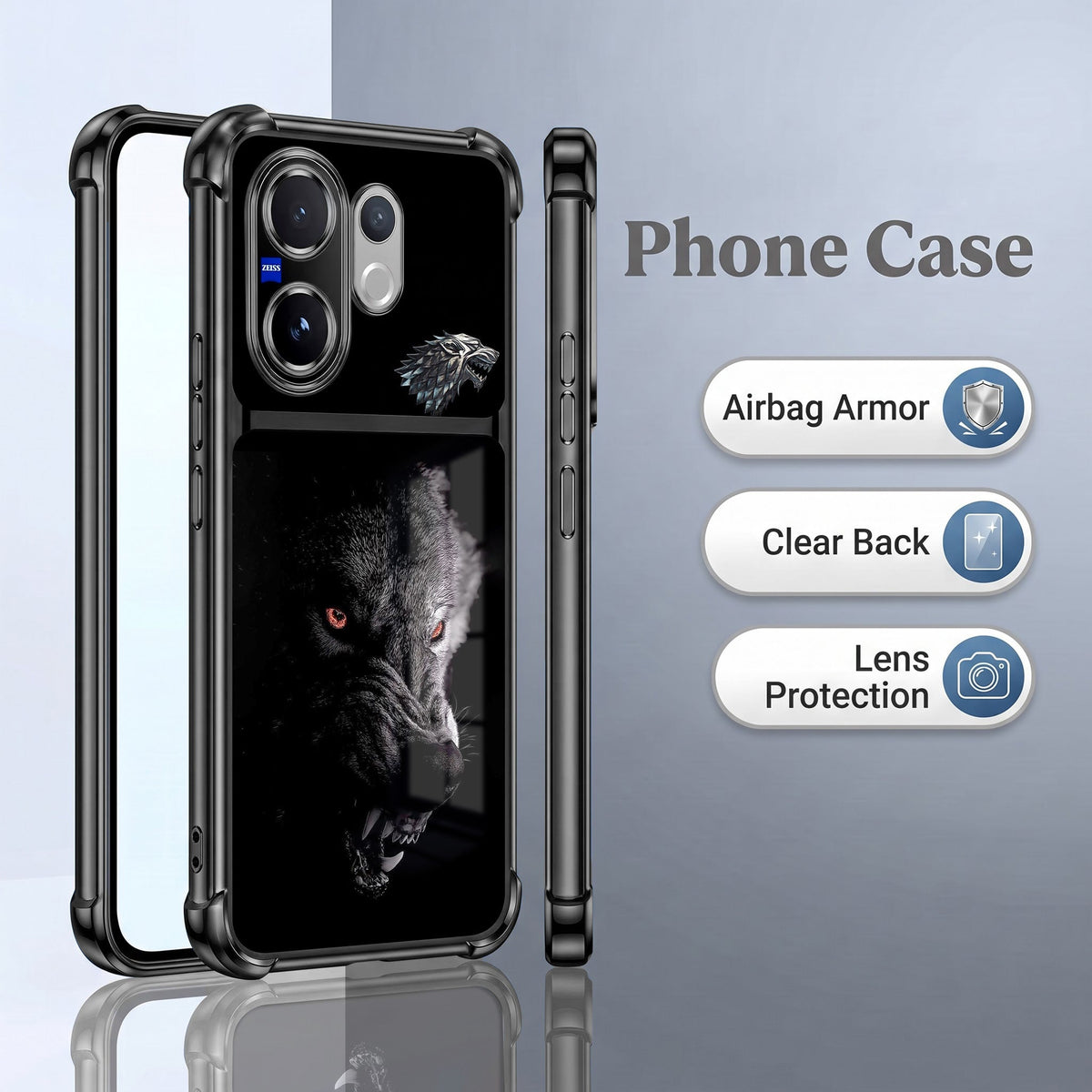 Vivo V60 5G Alpha Wolf Dual-Tone Transparent Black Airbags Case