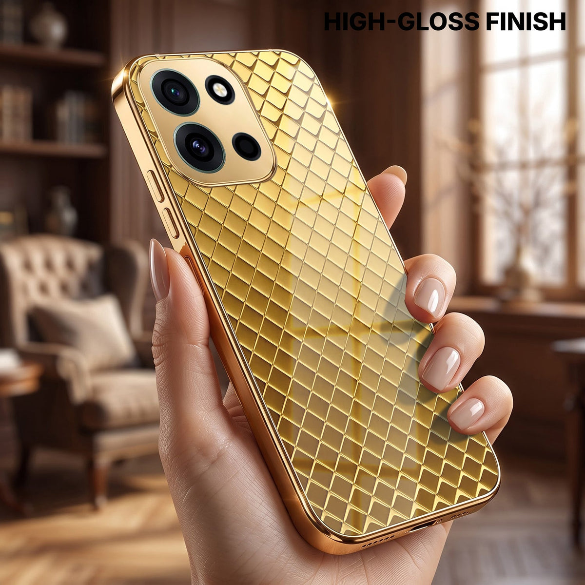 OnePlus Nord 6 5G Golden Criss Cross Gold Electroplated Glass Phone Back Case