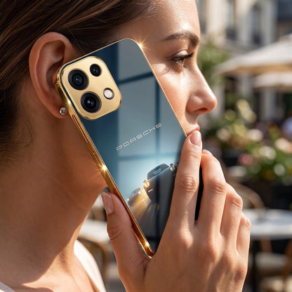 Oppo Reno 16C 5G Porsche Luxury Gold Electroplated Glass Phone Back Case