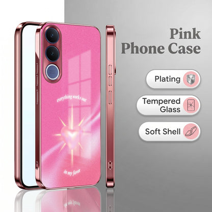 Vivo V70 FE 5G Luxury Glowing Heart Pink Electroplated Glass Phone Back Case