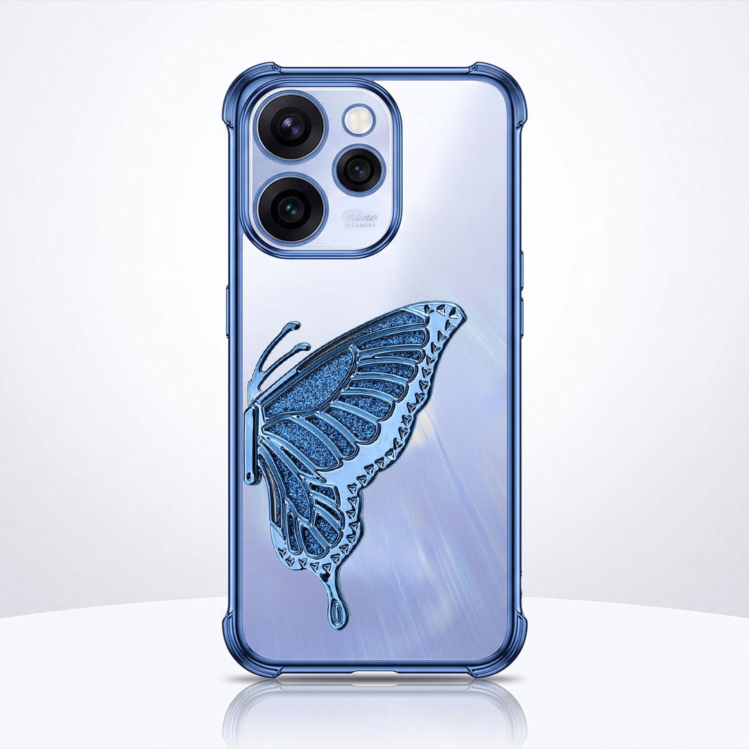 Oppo Reno 15 Pro Mini 5G Premium Butterfly Glitter Stand Transparent Shockproof Airbag Phone Case