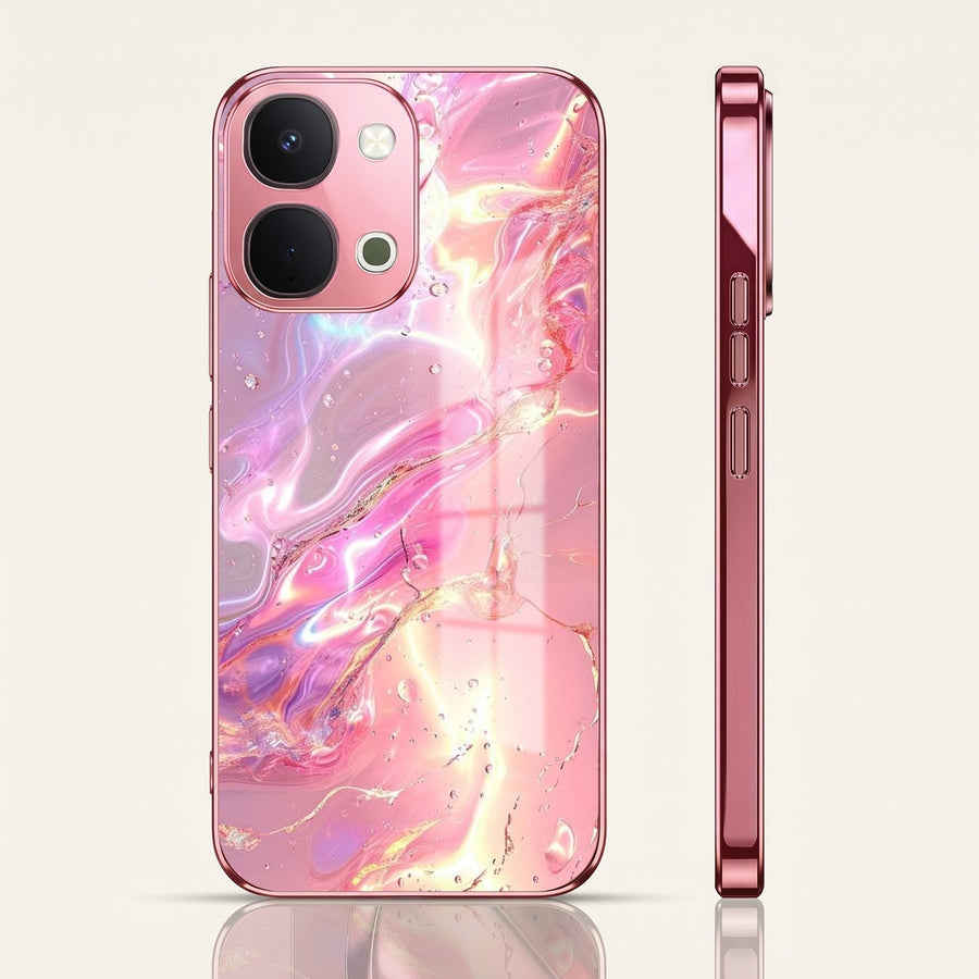 Vivo T5x 5G Pearl Aurora Pink Electroplated Glass Phone Back Case