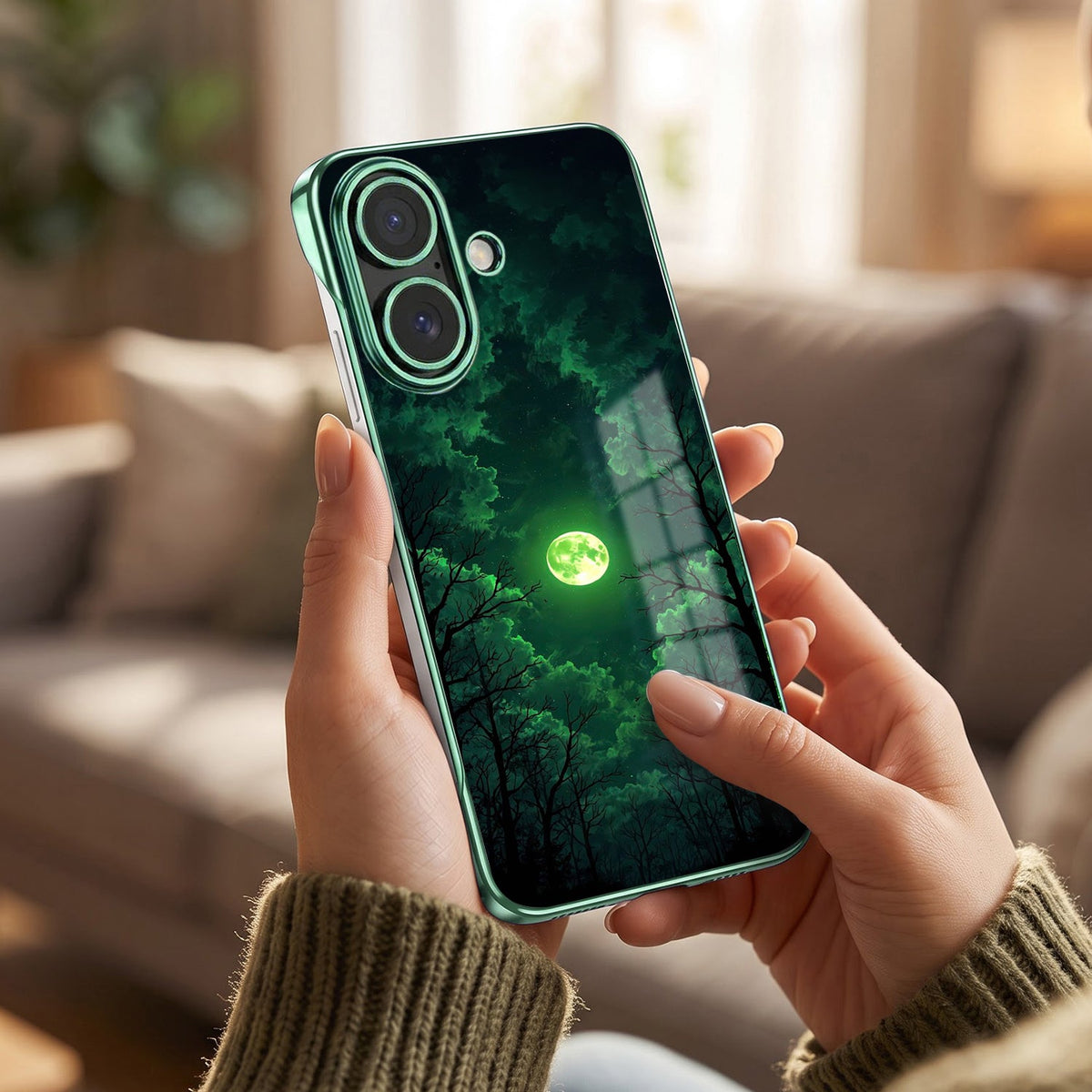 iPhone 16 Plus 5G Midnight Moon Green Printed  Frameless Back Case