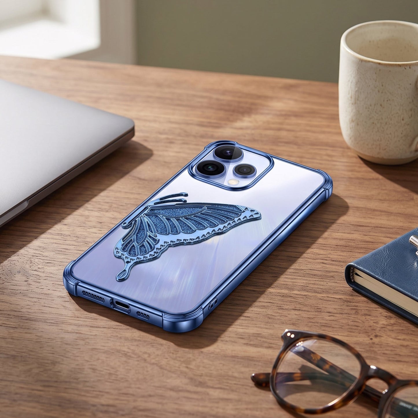 Oppo Reno 15 5G Premium Butterfly Glitter Stand Transparent Shockproof Airbag Phone Case