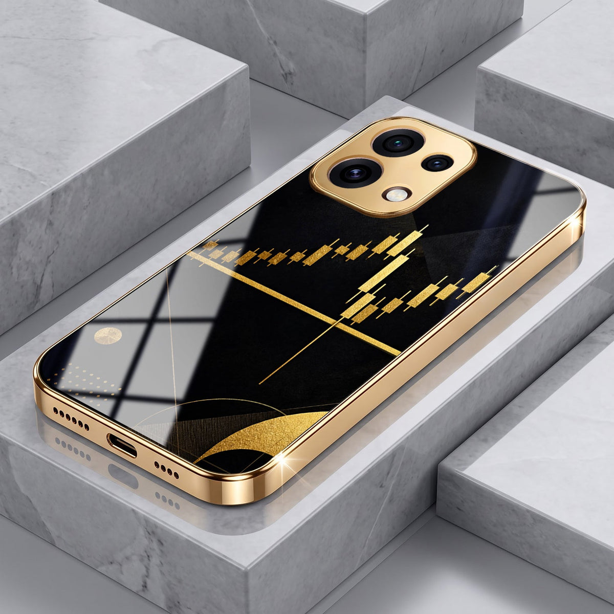 Oppo Reno 16C 5G Trading Candles Gold Electroplated Glass Phone Back Case