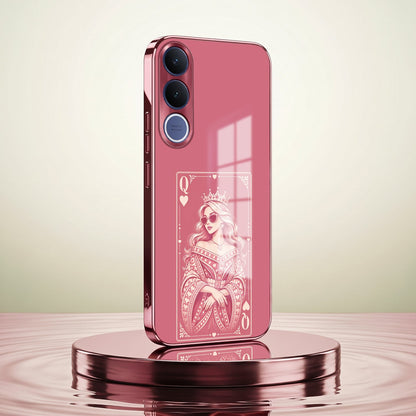 Vivo V70 FE 5G Luxury Royal Queen Pink Electroplated Glass Phone Back Case