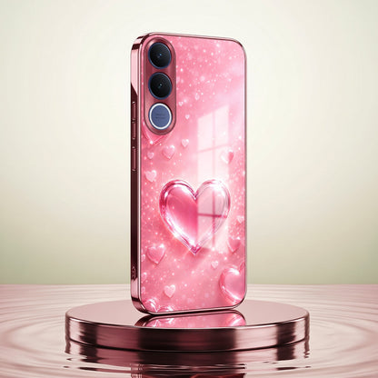 Vivo V70 FE 5G Luxury 3D Jelly Heart Pink Electroplated Glass Phone Back Case