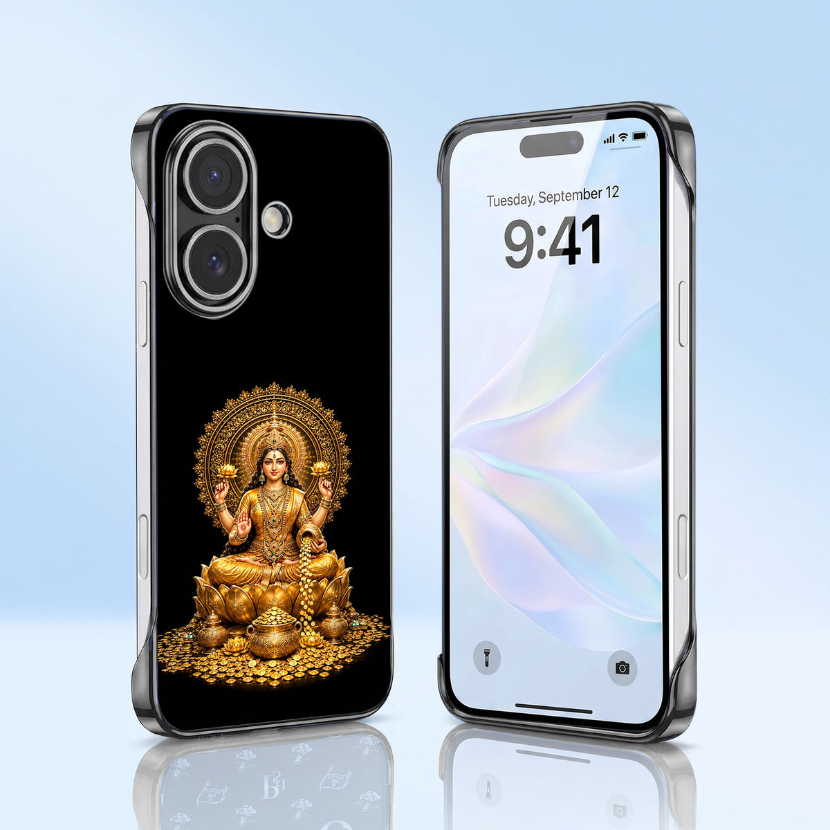 iPhone 16 5G Maa Lakshmi Black Printed  Frameless Back Case
