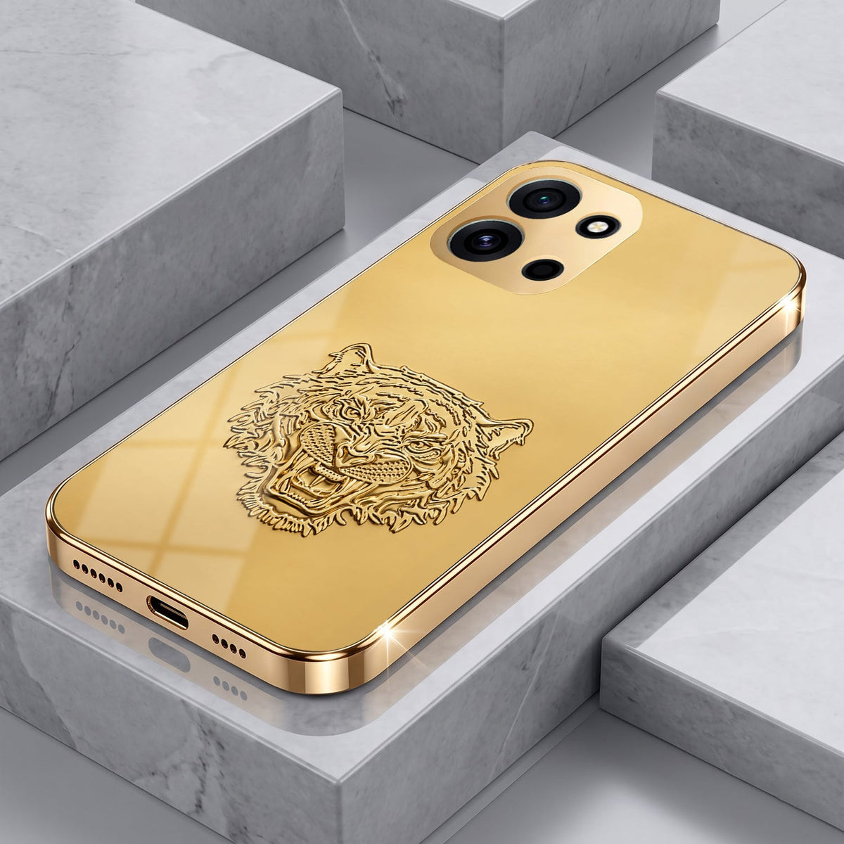 OnePlus Nord 6 5G Golden Tiger Face Gold Electroplated Glass Phone Back Case