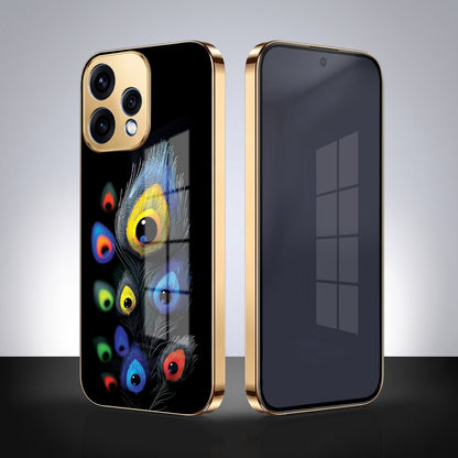 Oppo Reno 15 5G Multi-Feather Peacock Gold Electroplated Glass Phone Back Case