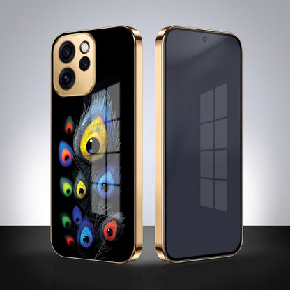 Oppo Reno 15 Pro Mini 5G Multi-Feather Peacock Gold Electroplated Glass Phone Back Case
