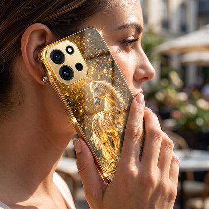 OnePlus Nord 6 5G Golden Horse Sparkle Gold Electroplated Glass Phone Back Case