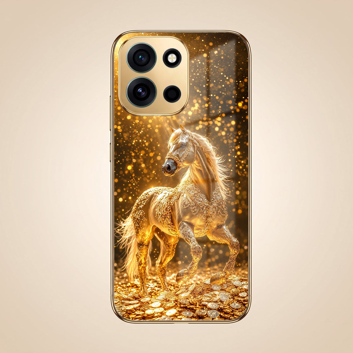 OnePlus Nord 6 5G Golden Horse Sparkle Gold Electroplated Glass Phone Back Case