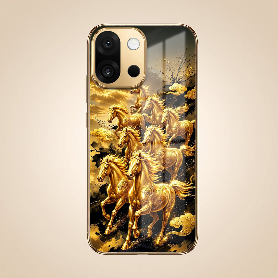 OnePlus 13s 5G Horses Royal Glory Gold Electroplated Glass Phone Back Case