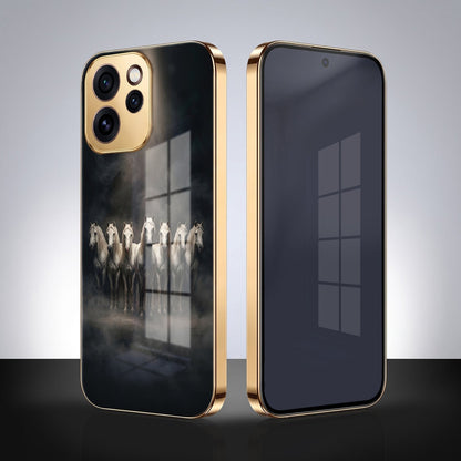Oppo Reno 15 Pro Mini 5G Running Horses Gold Electroplated Glass Phone Back Case