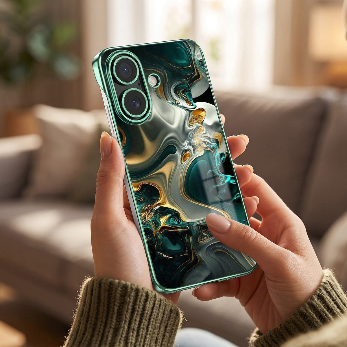 iPhone 16 Plus 5G Mystic Jade Green Printed  Frameless Back Case