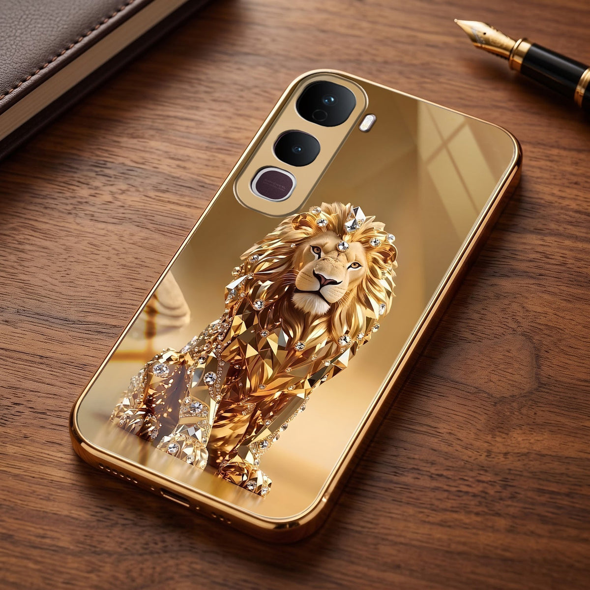 Vivo Y400 Pro 5G Luxury Lion Gold Electroplated Glass Phone Back Case