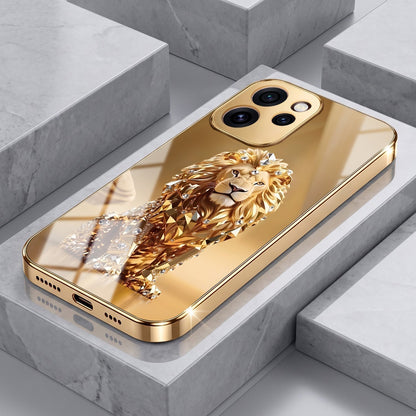 Oppo Reno 15 Pro Mini 5G Luxury Lion Gold Electroplated Glass Phone Back Case