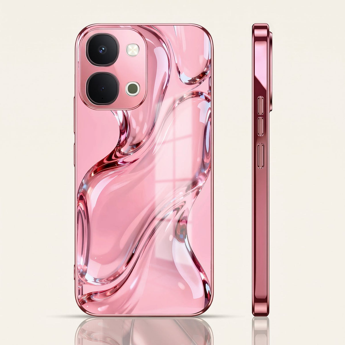 Vivo T5x 5G Crystal Wave Energy Pink Electroplated Glass Phone Back Case