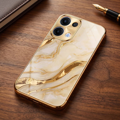 Oppo Reno 13 5G Marvel Texture Gold Electroplated Glass Phone Back Case