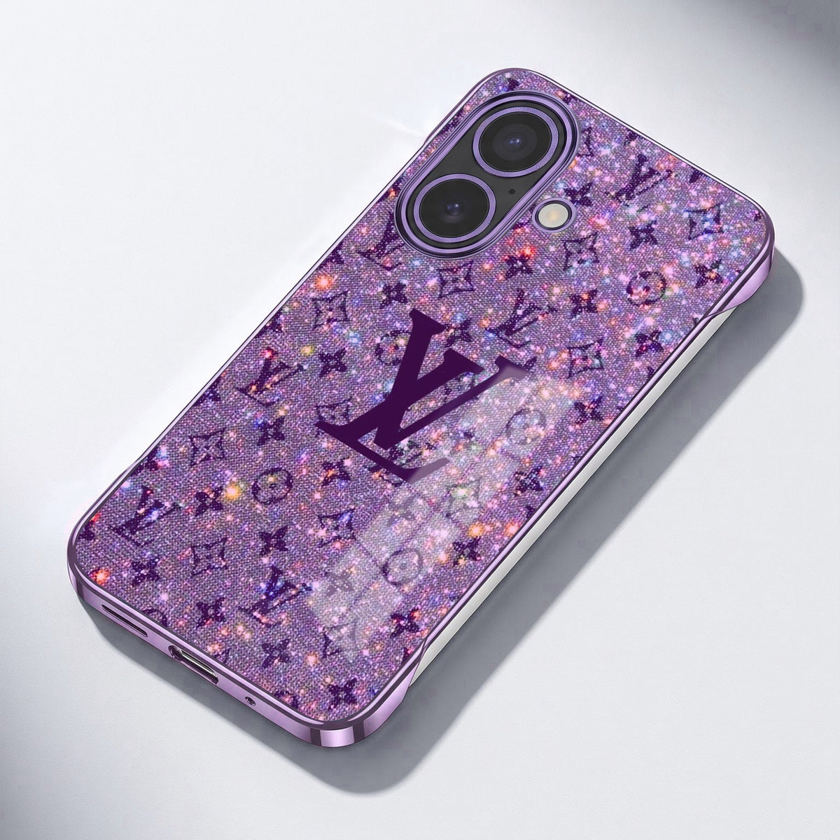 iPhone 16 Plus 5G Luxury LV Purple Printed  Frameless Back Case (Copy)