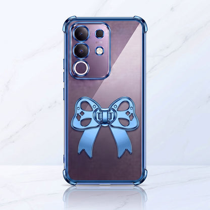Vivo T4x 5G Stylish Bow Knot Stand Transparent Shockproof Airbag Phone Case