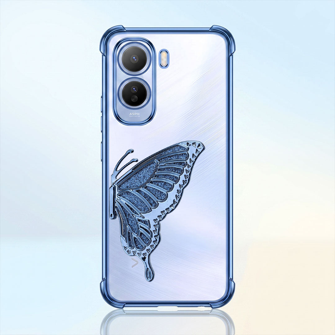 Vivo T5 Pro 5G Premium Butterfly Glitter Stand Transparent Shockproof Airbag Phone Case