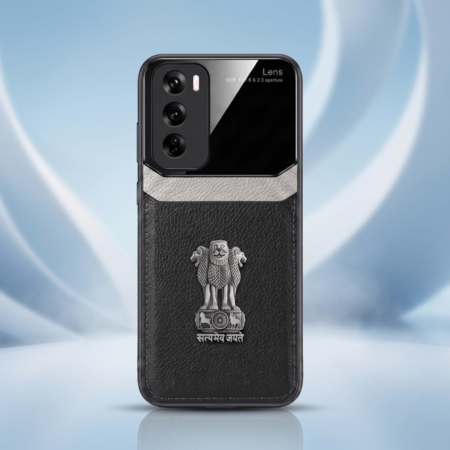 Oppo Reno 12 5G Satyamev Jayate 3D Metal Leather Back Case