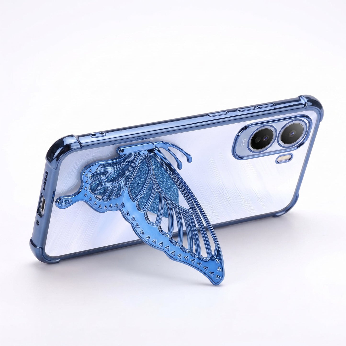 Vivo T5 Pro 5G Premium Butterfly Glitter Stand Transparent Shockproof Airbag Phone Case
