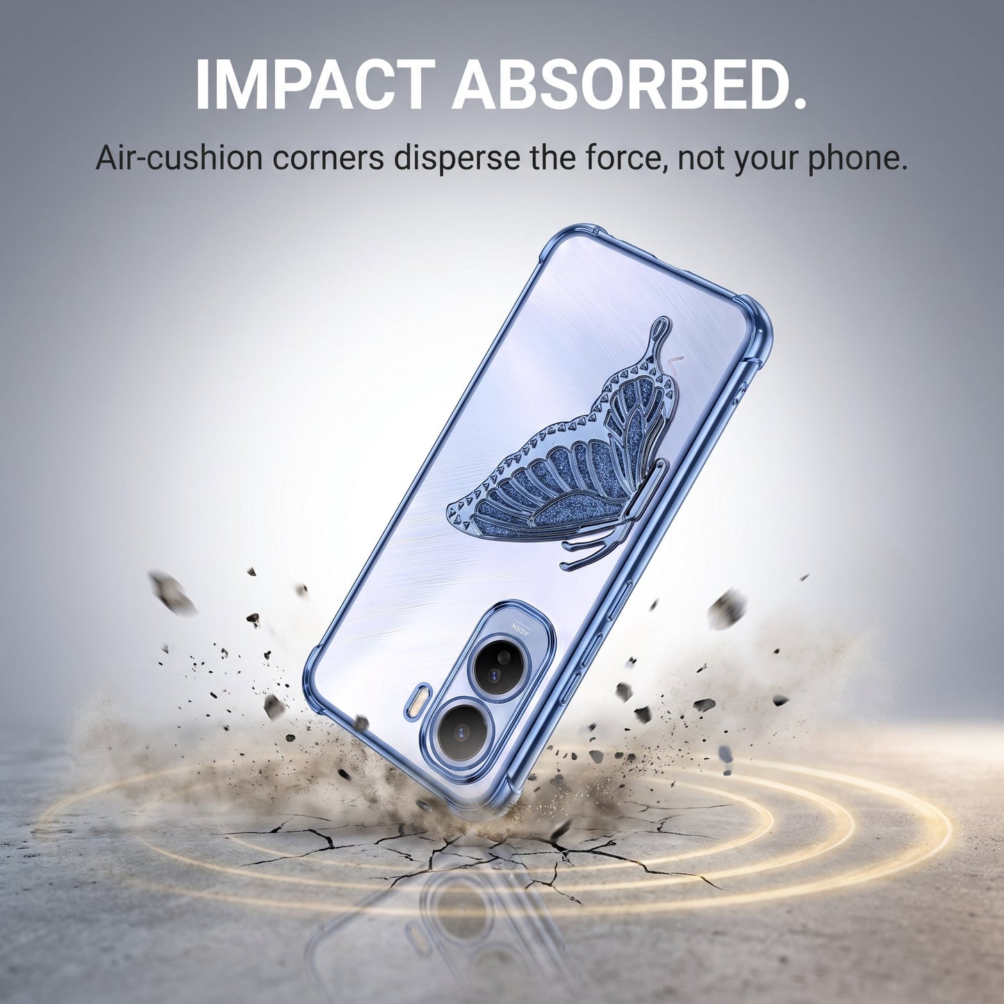 Vivo T5 Pro 5G Premium Butterfly Glitter Stand Transparent Shockproof Airbag Phone Case