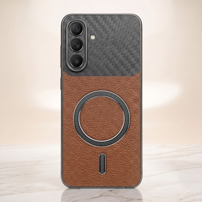 Samsung Galaxy A27 5G Carbon Fiber Leather Hybrid MagSafe Magnetic Case