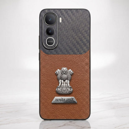 Vivo Y400 Pro 5G Satyamev Jayate 2-in-1 Emblem Carbon Fiber Leather Phone Case