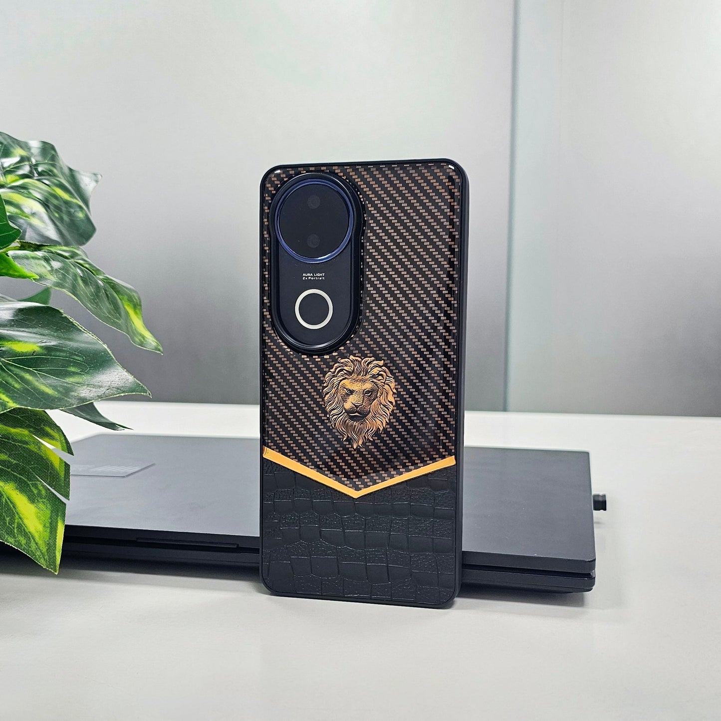 Vivo V50 5G Luxury Lion Pattern Leather And Liquid Silicone Case