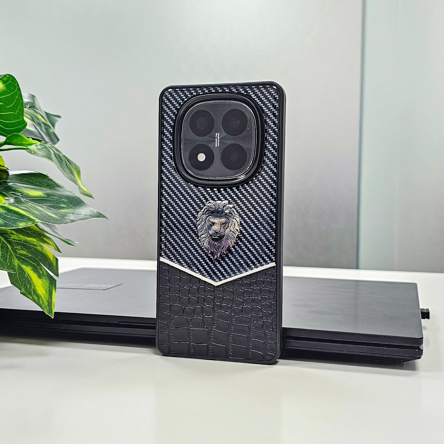 Redmi Note 14 Pro+ 5G Luxury Lion Pattern Leather And Liquid Silicone Case