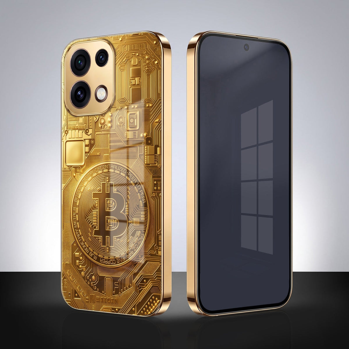 Oppo Reno 16C 5G Bitcoin Gold Electroplated Glass Phone Back Case