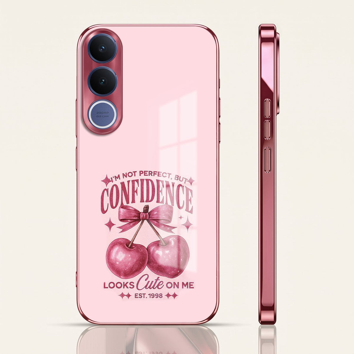 Vivo V70 FE 5G Luxury Cherry Bow Pink Electroplated Glass Phone Back Case
