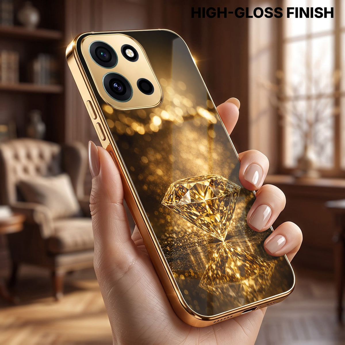 OnePlus Nord 6 5G Golden Diamond Gold Electroplated Glass Phone Back Case