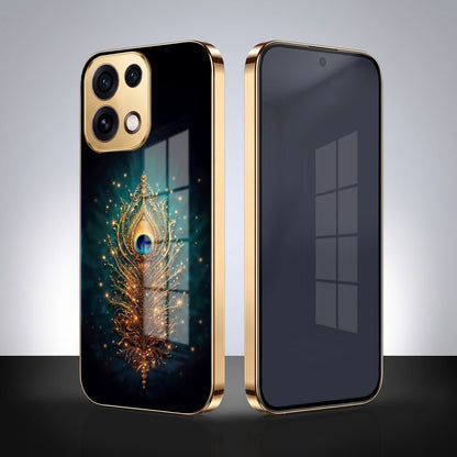 Oppo Reno 16C 5G Golden Peacock Feather Gold Electroplated Glass Phone Back Case