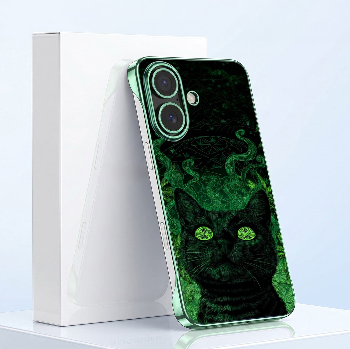 iPhone 16 Plus 5G Mystic Cat Green Printed  Frameless Back Case