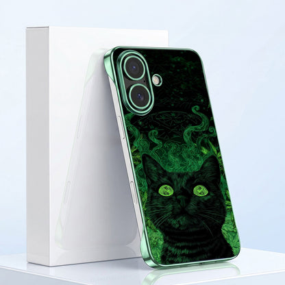 iPhone 16 Plus 5G Mystic Cat Green Printed  Frameless Back Case