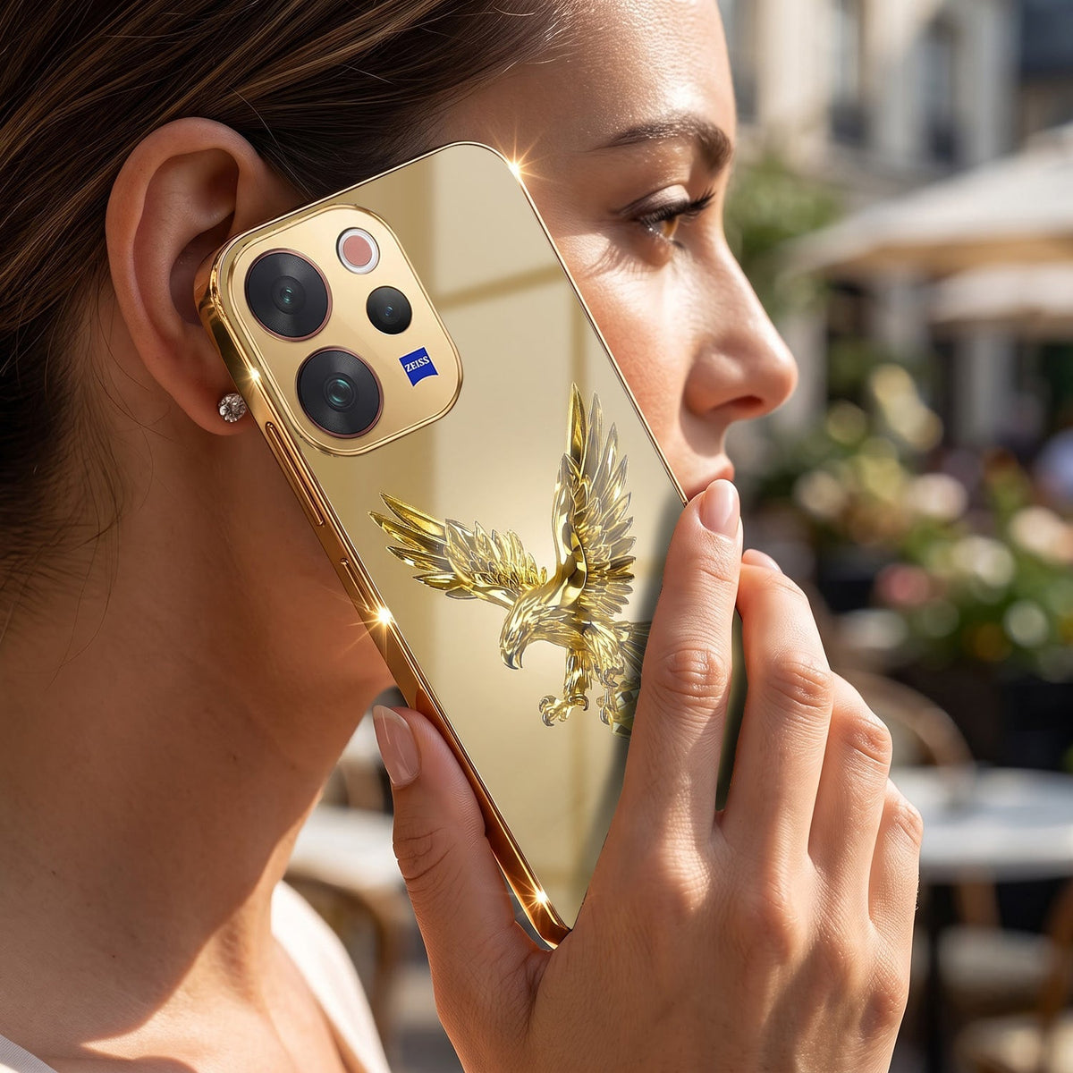 Vivo V70 5G Golden Eagle Gold Electroplated Glass Phone Back Case