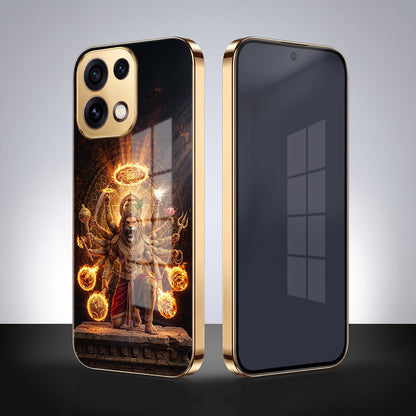 Oppo Reno 16C 5G Lord Narasimha Gold Electroplated Glass Phone Back Case