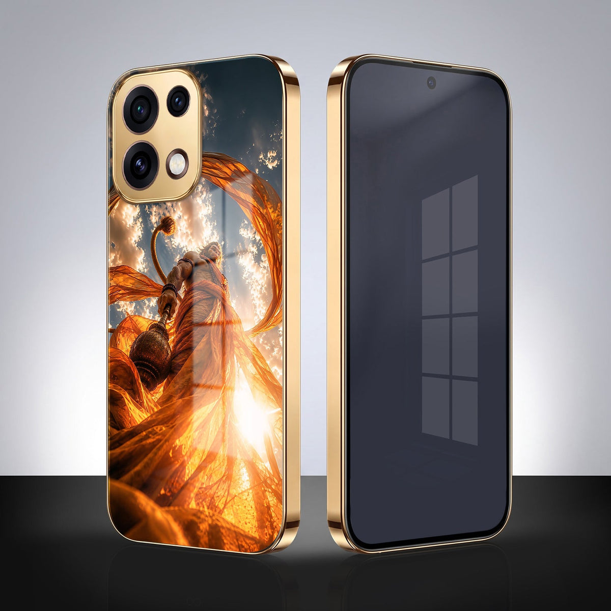 Oppo Reno 16C 5G Divine Hanuman Gold Electroplated Glass Phone Back Case