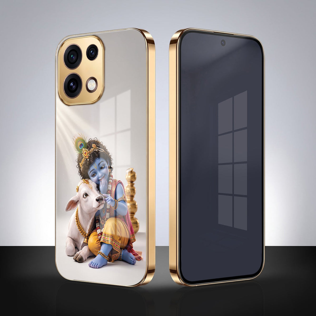 Oppo Reno 16C 5G Bal Krishna Blessings Gold Electroplated Glass Phone Back Case