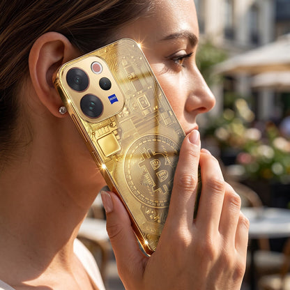 Vivo V70 5G Bitcoin Gold Electroplated Glass Phone Back Case