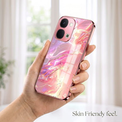 Vivo T5x 5G Pearl Aurora Pink Electroplated Glass Phone Back Case