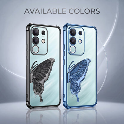 Vivo T4x 5G Premium Butterfly Glitter Stand Transparent Shockproof Airbag Phone Case