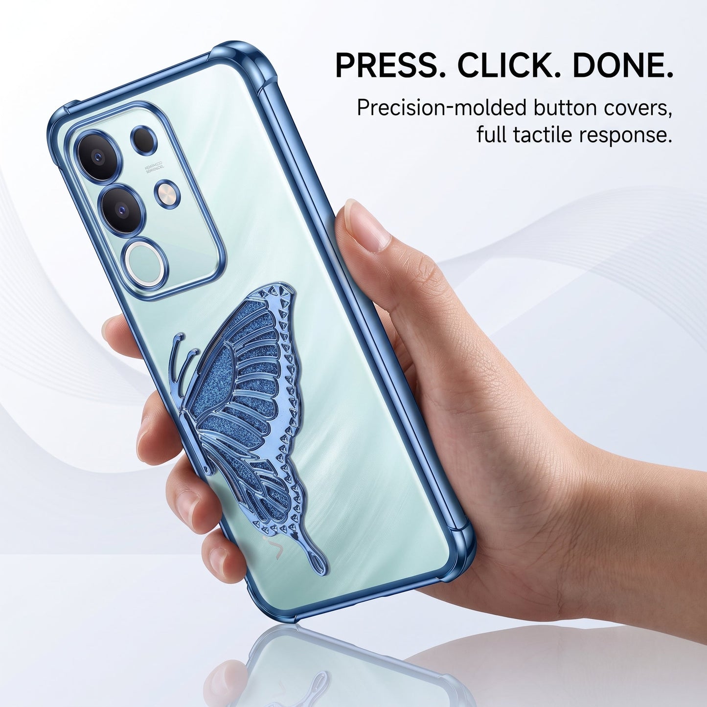 Vivo T4x 5G Premium Butterfly Glitter Stand Transparent Shockproof Airbag Phone Case