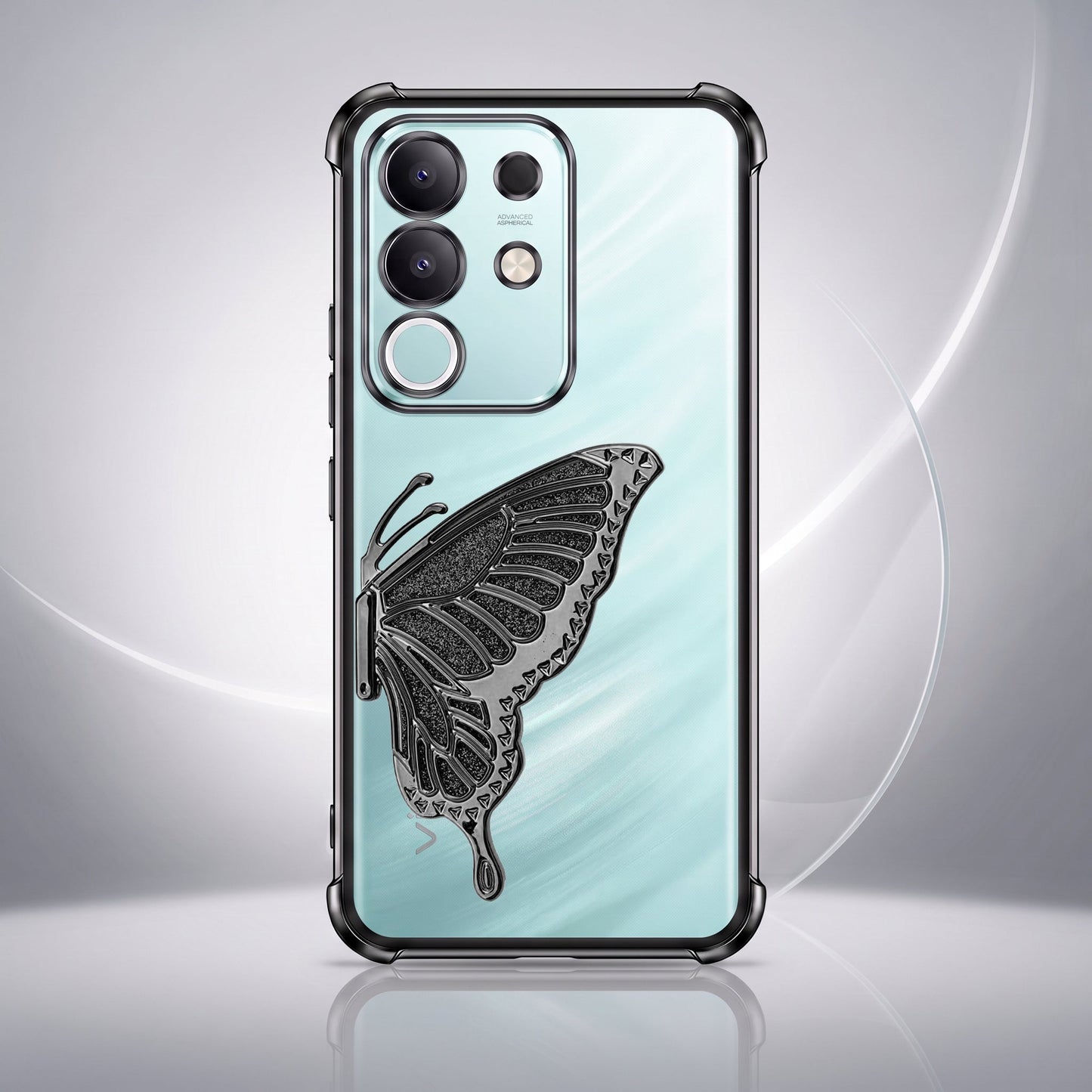 Vivo T4x 5G Premium Butterfly Glitter Stand Transparent Shockproof Airbag Phone Case